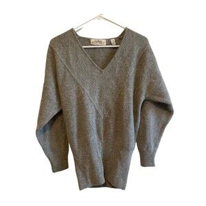 Ellen Tracy Sweater Womens Size Small Gray V Neck Long Sleeve Lamb Wool